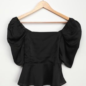 Living Lavishly Black Puff Sleeve Peplum Top